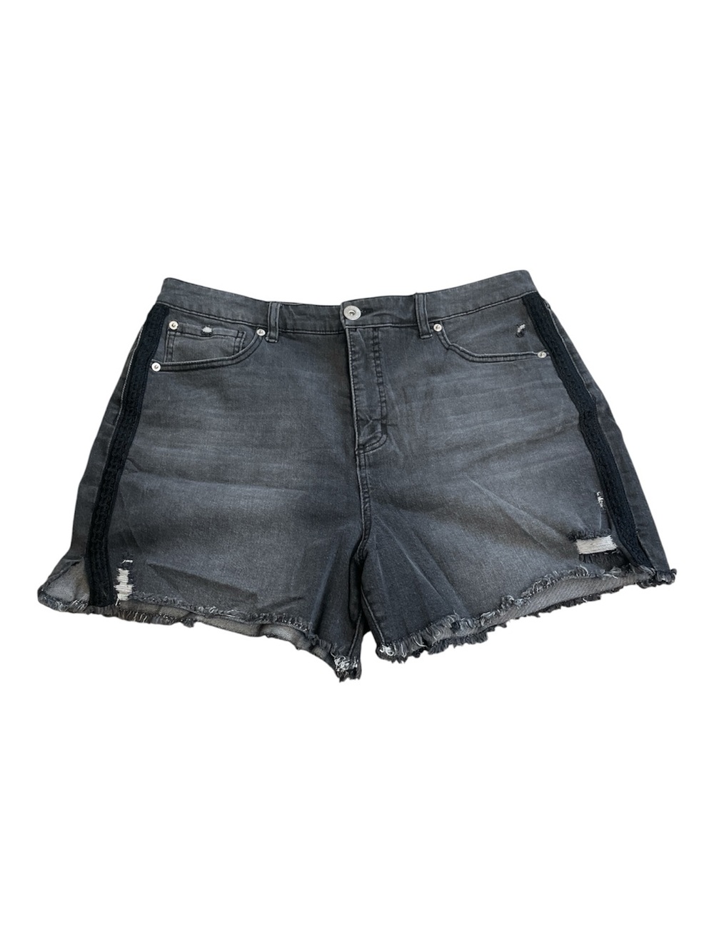 INC Denim Black Distressed High Rise Embroidery Detail Denim Jean Shorts